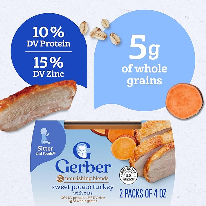 Gerber Stage 2 Baby Food, Sweet Potato Turkey with Oats Puree Tub, Nourishing Blends, No Added Colors or Flavors, Baby Puree, 2-Pack