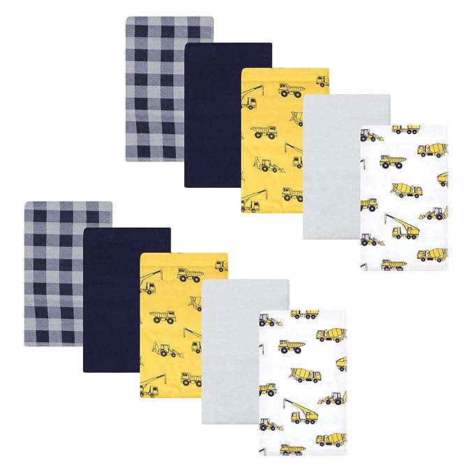 Hudson Baby Unisex Baby Cotton Flannel Burp Cloths, Construction, One Size