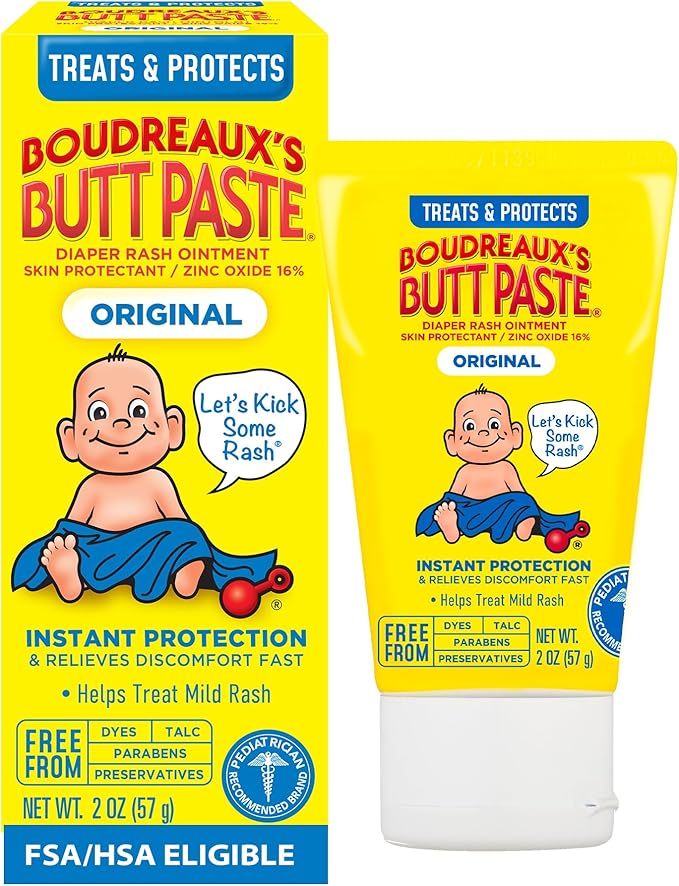 Boudreaux's Butt Paste Diaper Cream, Dermatologist-Tested Original Diaper Rash Cream for Daily Prevention and Relief, Baby Ointment, 2oz Tube