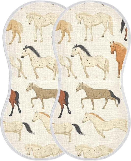 Vintage Horse Burp Cloths Baby Boys Girls Absorbent Soft Cotton Burping Cloths Rags, 2 Pack