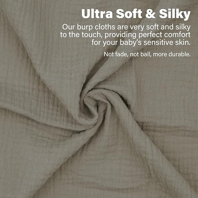 Muslin Baby Burp Washable Cloths Sets for Girl Boy Large, 8 Pack 100% Cotton Burp Clothes Absorbent Easy to Dry for Newborn Unisex 20 x 10 Inches(Khaki)