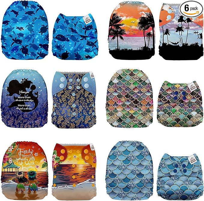 Mama Koala 1.0 Cloth Diapers for Babies, 6 Pack Pocket Shell Only (NO Inserts) - One Size Washable and Reusable Pocket Diapers for Newborns and Toddlers - 160039