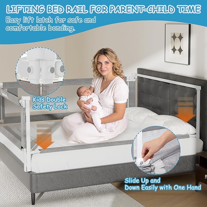 3-Pack Bed Rails for Toddlers with Headboard Rod - Height Adjustable Baby Bed Rail Guard Specially Designed for Full Size