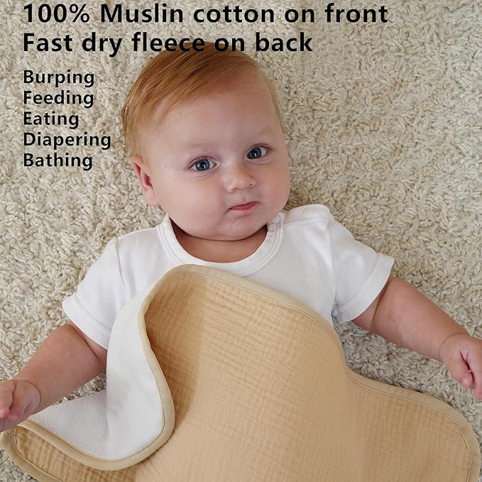 Baby Muslin Burp Cloths 20x10in - Ultra Soft & Absorbent, Neutral Colors, Reusable Burp Cloths for Baby Boys & Girls – Newborn Essentials for Drooling & Burping 4Pack(Brown)