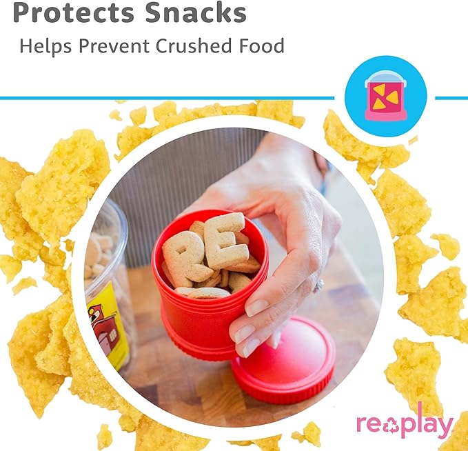 Re-Play Snack Stack Toddler Containers, 2 Sets - Stackable Cups with Travel Lid & Strap for On-the-Go, BPA-Free, Made in USA, Bright Pink/Purple