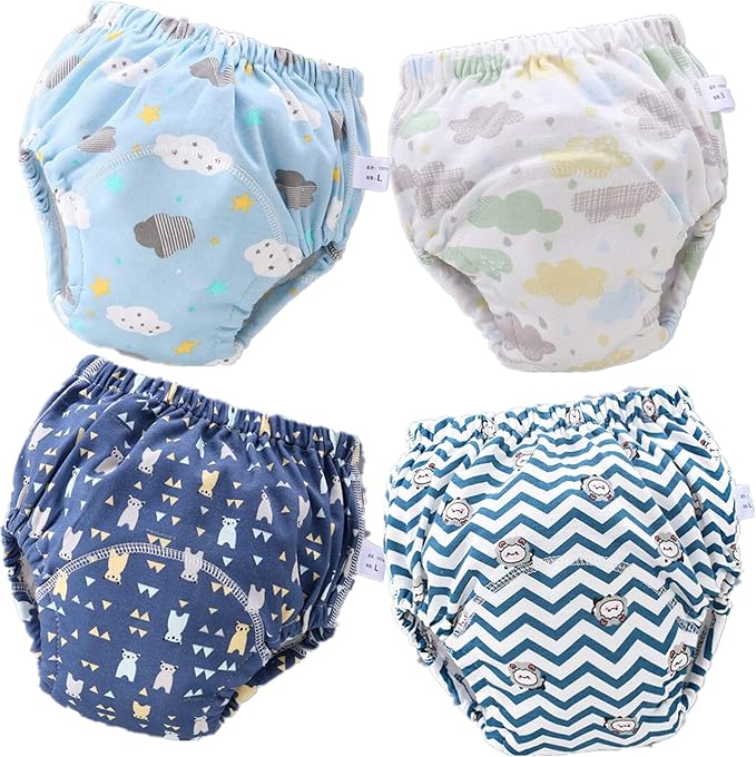 4 Pack Baby Toddler Potty Training Pants Layered Cotton Training Underwear for Toddlers Girls Boys