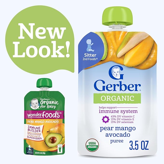 Gerber Organic Baby Food Pouches, 2nd Foods for Sitter, WonderFoods, Pear Mango Avocado, 3.5 Ounce (Pack of 12)