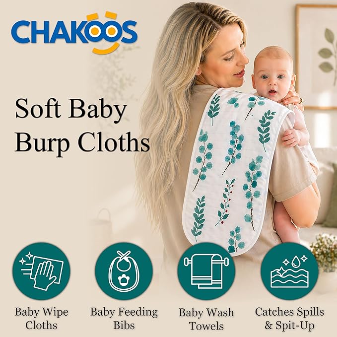 Baby Burp Cloths (4 Pack) 70% Bamboo Viscose 30% Cotton Ultra Soft & Super Absorbent Burping Cloths for Newborn Boys & Girls Large 20x10 Inch, Hypoallergenic Drool Rags, Unisex