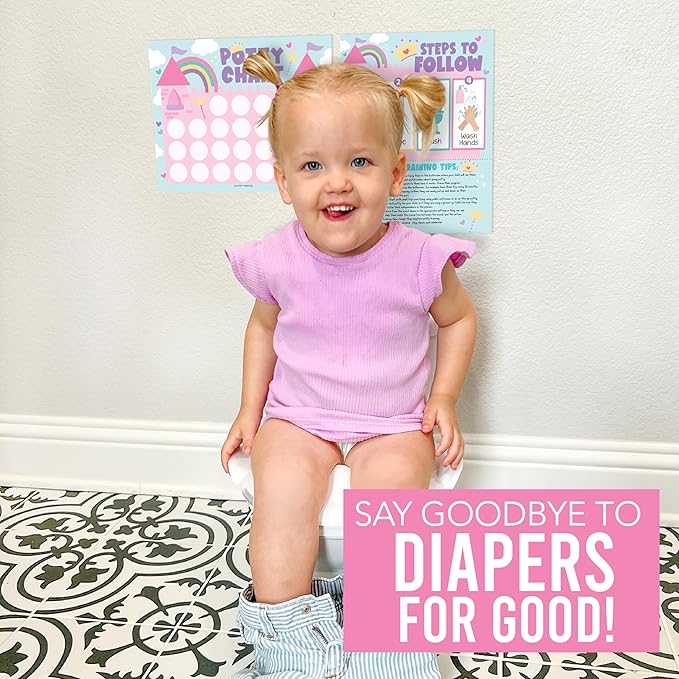 Hadley Designs Potty Training Chart for Toddlers Girls -10 Sticker Potty Chart for Toddlers Girls, 8.5x11" Potty Training Sticker Charts for Toilet Success, Princess Toddler Reward Chart for Kids