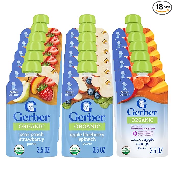 Gerber Organic Baby Food Pouches, 2nd Foods for Sitter, Fruit & Veggie Variety Pack, 3.5 Ounce (Set of 18)