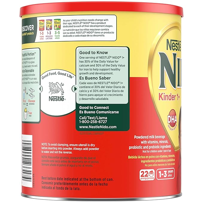 Nido NESTLE Kinder 1+ Powdered Milk Beverage 1.76 lb. Canister (Pack of 2)