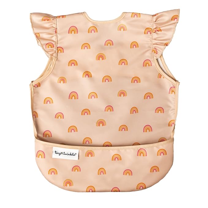 Tiny Twinkle Mess Proof Baby Bib for Girls | Waterproof Toddler Bib for Eating | Baby Apron for Feeding | Machine Washable | Perfect Shower Gift (Boho Rainbow, 6–24M)