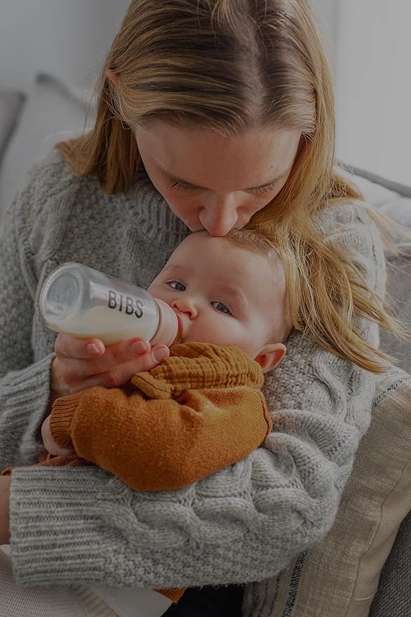Bibs Baby Glass Bottle | Newborn Anti-Colic Baby Bottles | Borosilicate Glass with a Natural Vented Round Natural Rubber Latex Nipple | Consistent Flow Rate | 3.7 oz/110 ml | 2 Pack | Ivory/Sage