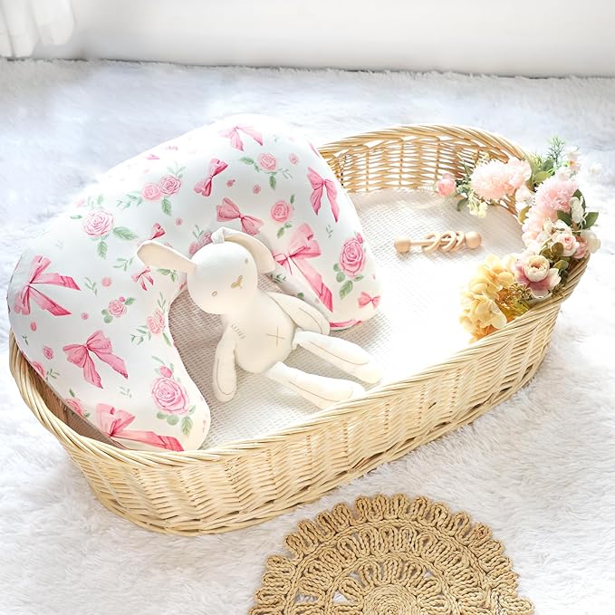 New Nursing Pillow Cover Girls, Soft Breastfeeding Pillow Covers for Baby Newborn Infant, fits New Nursing Pillow, Easy Removal and Machine Washable Slipcover, Pillowcase Only (Pink Rose)