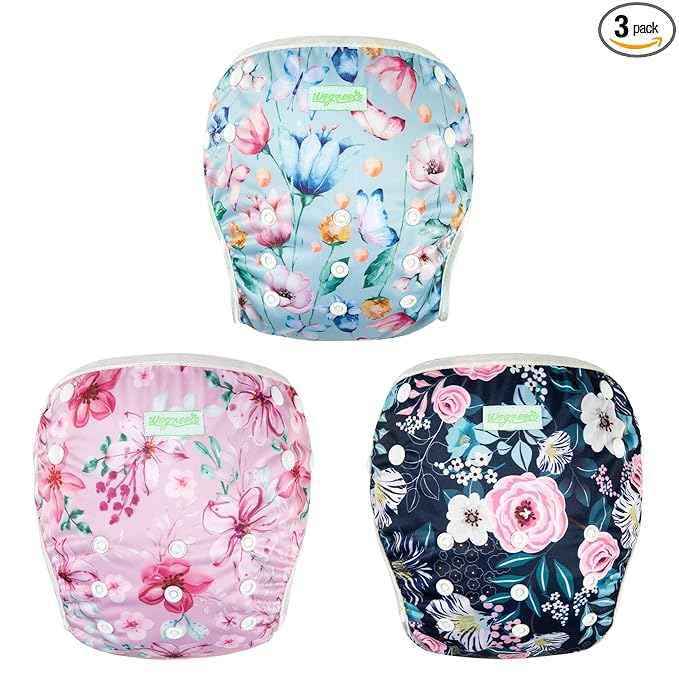 wegreeco Baby & Toddler Snap One Size Adjustable Reusable Baby Swim Diaper (Peach Blossom, Large, 3 Pack)