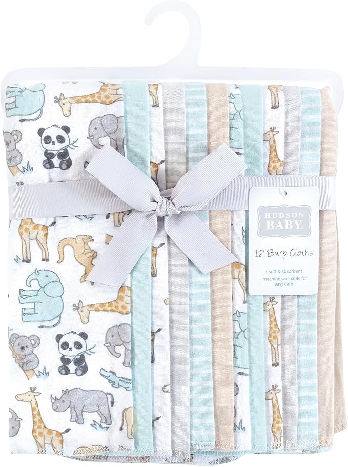Hudson Baby Unisex Baby Flannel Burp Cloth 12pk, Kangaroo, One Size