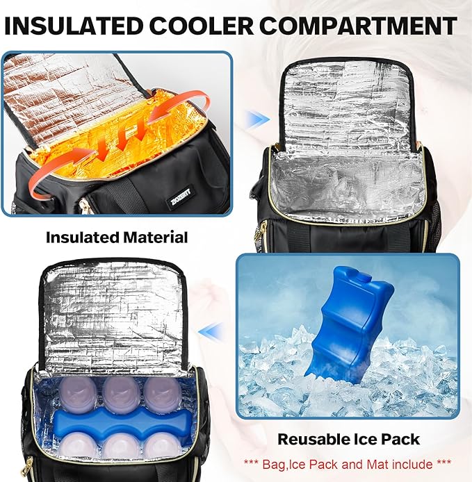 Wearable Breast Pump Bag,Breastmilk Cooler Travel Bag Compatible with Momcozy/Eufy/Elvie/Willow/Medela Breast Pump with Ice Pack and Water Resistent Mat for 6 Baby Bottles Up to 9 Ounce,Black