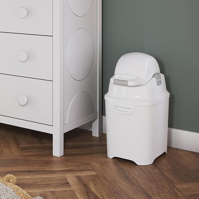 Foundations Mini Diaper Pail with Airtight Lid, Durable & Odorless Diaper Disposal, Large Capacity, Holds up to 30 Newborn Diapers, Refill with Any Bags, Baby Registry Gift - White