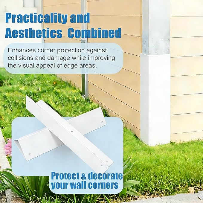 2 Pack White Stainless Steel Corner Guards, Metal Siding Corner Protector with 89° Angle, 3 3/8" x 3 3/8" x 11 3/4", Outdoor Weed Whacker Protection for Exterior Walls, Fences, Pavilions