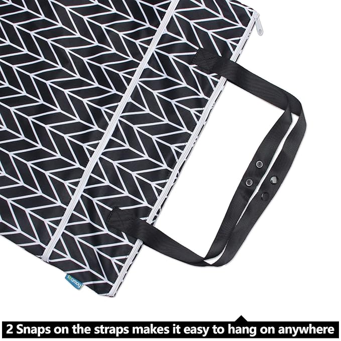 Teamoy Travel Hanging Wet Dry Bag Organizer (24.7 x 18 inches) with Two Compartments for Cloth Diaper, Laundry, Swimsuits and More, Easy to Hang Everywhere(L, Black Arrow)