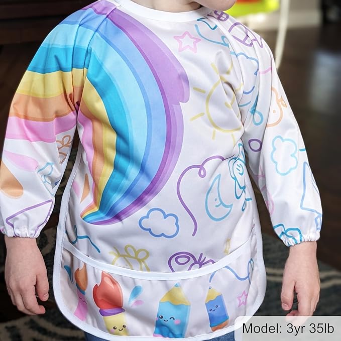 Madrona Brands Toddler Art Smock 1-3 Years | Long Sleeve Kids Waterproof Cover with Pockets | Crafts, Paint Apron, Baby Bib