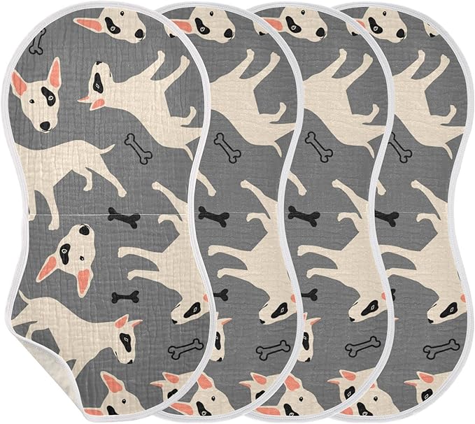 Bull Terrier Pitbull Dog and Bone Muslin Burp Cloths for Baby 4 Pack 100% Cotton Baby Washcloths Bibs for Boy Girl