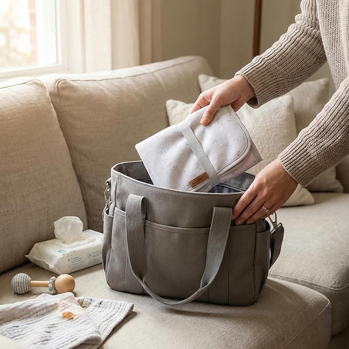 Hamur Home Portable Changing Pad – Waterproof, Washable & Easy Wipe Clean, Foldable Travel Baby Changing Mat for Diaper Bag, Compact & Lightweight, Must-Have for Newborns (Solid Grey)