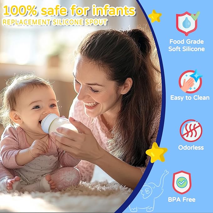 Sippy Spout Nipples(6 Pack), Compatible with Philips Avent Natural Bottles, My Grippy Spout & Natural Trainer Sippy Cup, 100% Food Grade Silicone Sippy Cup Nipples, 6m+, Leak-Proof, BPA-Free