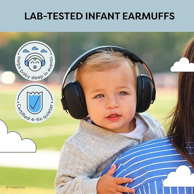 Friday 7Care Baby Headphones - Baby Ear Protection, Noise Cancelling Headphones with Adjustable Headband for Ages 0-24 Months, Black