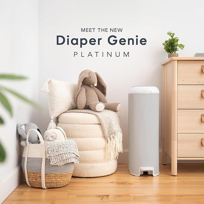 Platinum Diaper Pail Stone Grey, Made of Durable Stainless Steel, Convenient Easy to Use Hands-Free Operation, Odor-Locking Pail, Includes 2 Easy Roll Refill with 18 and 30 Durable Bags