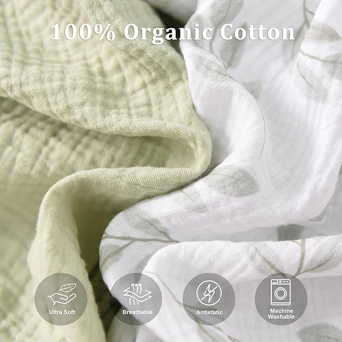 TADO MUSLIN Nursing Pillow Cover 2-Pack, 100% Organic Cotton Muslin Breastfeeding Pillow Covers, Hidden Zipper, Fits Standard U-Shaped Nursing Pillows, Machine Washable, Unisex Neutral Soft and Cute