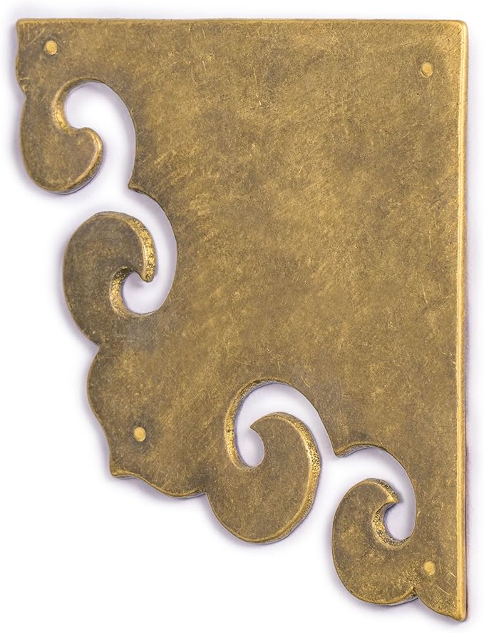 Brass Curled Box Corner Plate – Set of 2, 3.3", by Hardware Philosophy