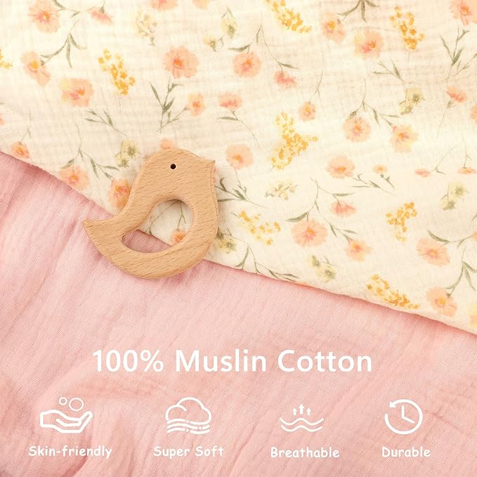 Hooyax Baby Changing Pad Cover 2-Pack, Muslin Soft Breathable Changing Table Pad Covers for Nursery, Easy Care Changing Pad Sheets for Girls and Boys(Pink, Flower)