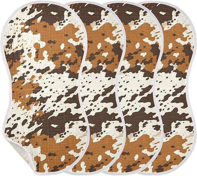 4Pcs Cow Print Burp Cloth,Unisex Large Absorbent Soft Cotton Muslin Burping Cloths for Newborn Boys Girls,11x22in,A110300