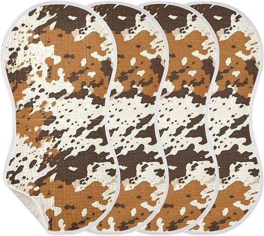 4Pcs Cow Print Burp Cloth,Unisex Large Absorbent Soft Cotton Muslin Burping Cloths for Newborn Boys Girls,11x22in,A110300