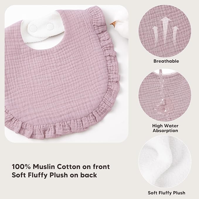 Bearmoss 8 Pack Muslin Baby Bibs for Drooling and Teething, Soft Bibs for Girls, Boys, Newborn