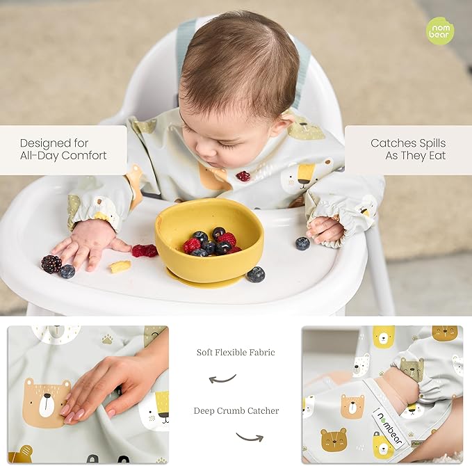 Waterproof Smock Baby Bibs for Eating (Boy or Girl 6-24 Months) - Toddler Long Sleeve Bib for Baby Led Weaning