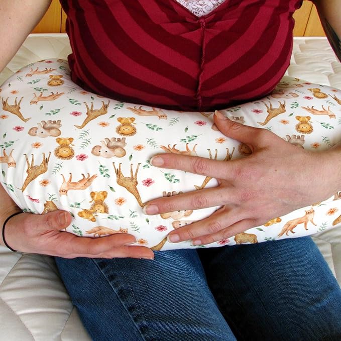 Watercolor Safari Animals Baby Nursing Pillow Covers for Boy Girl Lion Giraffe Elephant Floral Leaves Nursery Pillowcase for Breastfeeding Pillows African Jungle Soft Stretchy Slipcover for Infant