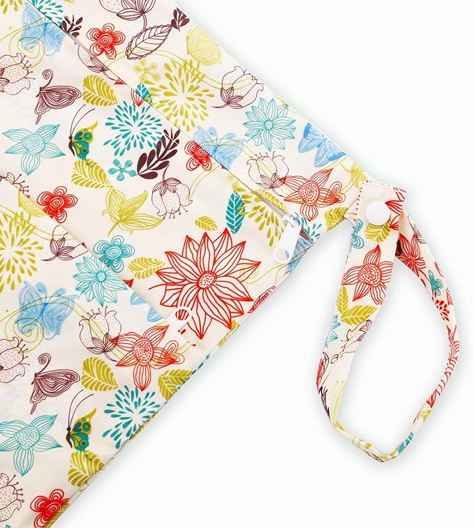 Kingrol 4 Pack Waterproof Wet Dry Bags for Baby Cloth Diaper, Travel Bag with Two Zippered Pockets and Snap Handle for Baby Items Beach Pool Swimsuits Yoga Gym Clothes Toiletries