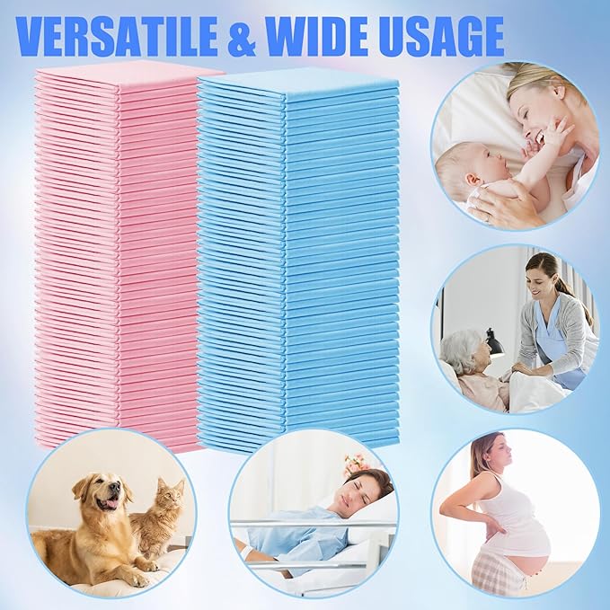100Pack Disposable Changing Pads,Baby Disposable Underpads 17 X 13 in,Waterproof Diaper Changing Pad,Ultra Absorbent Disposable Pads,Leak-Proof Breathable Underpads Bed Table Protector Mat