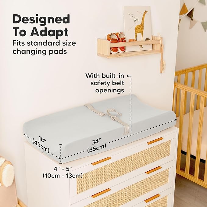 2-Pack Baby Changing Pad Cover for Girl, Boy - 34x18 Soft Viscose Derived from Bamboo Baby Diaper Changing Table Pad Cover Sheets, Neutral, Snug Fit Nursery Diaper Change Sheets (French Gray)