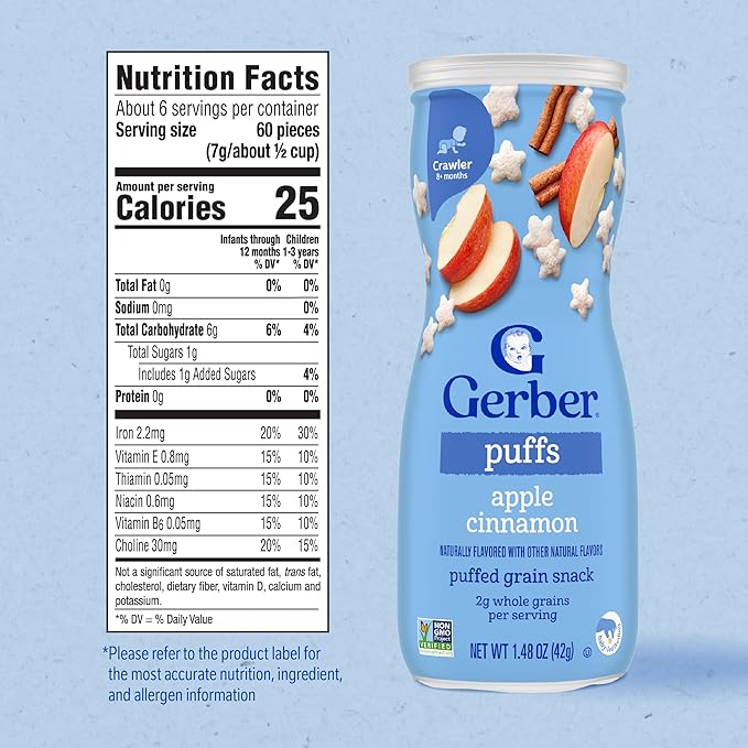 Gerber Baby Snacks Puffs, Apple Cinnamon, 1.48 Ounce (Pack of 6)