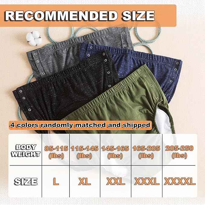 Adult Cloth Diaper, Soft Cloth Diapers Nappy Care Incontinence Care Panties, Reusable Cloth Diaper Cover Washable Underwear, Adult Reusable Pure Cotton Diapers,4 Pieces,3XL