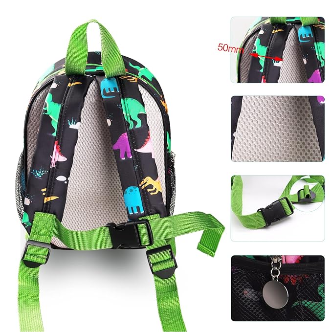 Backpack Leash for Toddlers, Dinosaur Kids Backpacks with Anti Lost Wrist Link, Children Mini Travel Bag for Baby Boys Girls