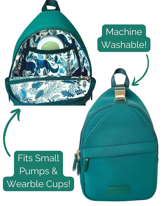 Sarah Wells Allie Sling Pump Bag – Fits All Wearable Cup Pumps & Portable Pumps – Machine Washable Neoprene Crossbody with Insulated Pocket, Water Bottle Holder & Hands-Free Design (Forest Green)
