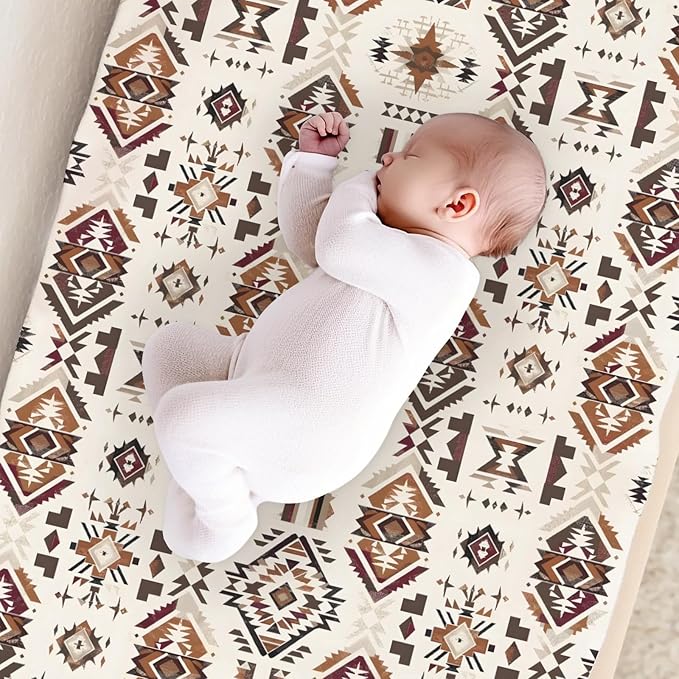 Western Tribal Geometric Pattern Baby Changing Pad Cover,Unisex Native American Nursery Diaper Changing Table Pad Mat Sheet for Boys Girls-16x32