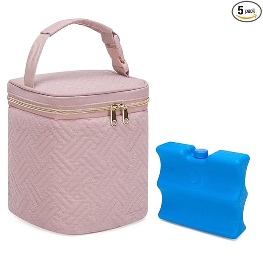Fasrom Breastmilk Cooler Bag with Ice Pack Fits 4 Large Baby Bottles up to 9 Ounce, Insulated Baby Bottle Bag for Nursing Moms Daycare or Travel, Easily Attaches to Stroller, Pink (Patent Design)