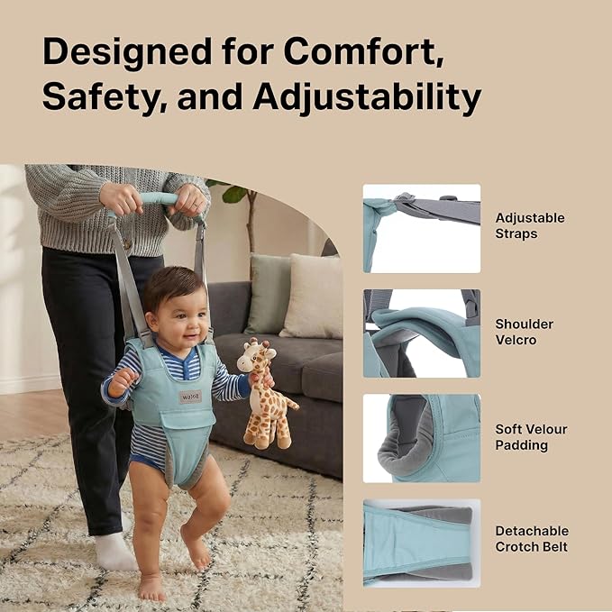 Watolt Baby Walking Helper Harness - Help Toddlers Learn to Walk Stand Up with Adjustable Handheld Walker - Learning Assistance Safety Belt Harness Support for Babies 6 to 24 Months (Green)