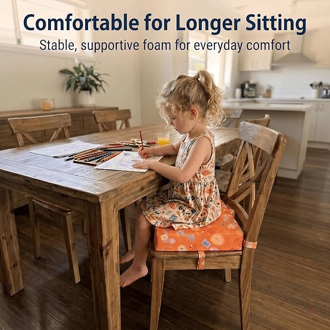 Toddler Booster Seat for Dining Table,Portable Kids Booster Seat - Adjustable, Non-Slip, Lightweight & Easy to Clean(Orange)