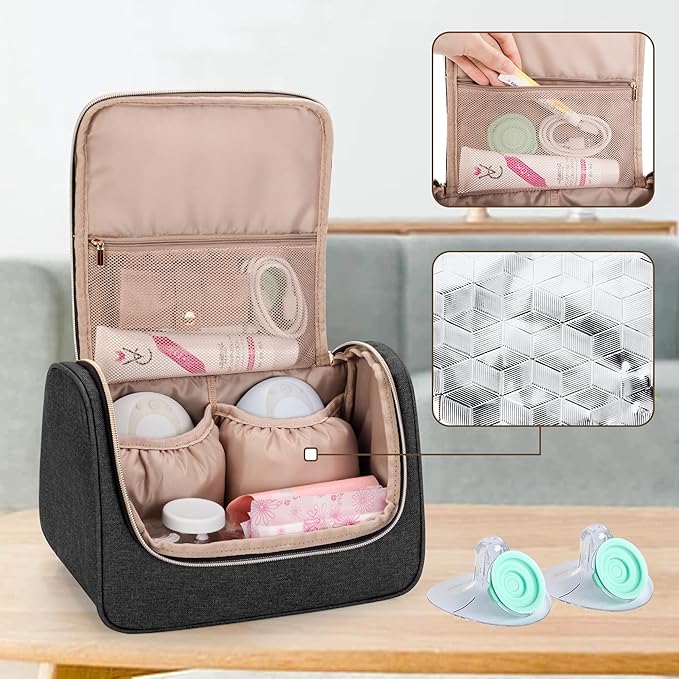 Luxja Wearable Breast Pump Bag (with a Waterproof Mat) Compatible with Momcozy and Elvie Breast Pump, Carrying Case for Wearable Breast Pump and Extra Parts (Patent Pending), Black